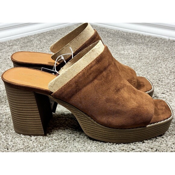 Womens Gabby Platform Heels Universal Thread Cognac Brown Size 12 Faux Suede NWT - Picture 3 of 4